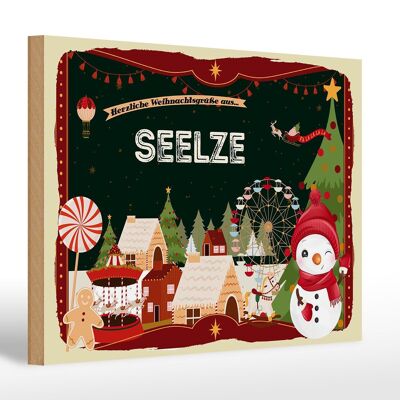 Cartel de madera Saludos navideños de SEELZE regalo 30x20cm