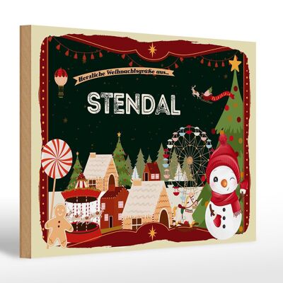 Holzschild Weihnachten Grüße aus STENDAL Geschenk 30x20cm