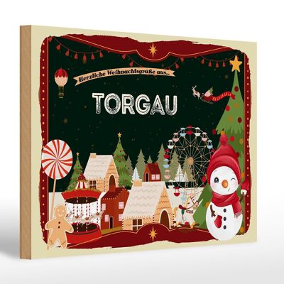 Wooden sign Christmas greetings from TORGAU gift 30x20cm