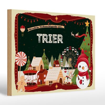 Cartel de madera Saludos navideños de TRIER regalo 30x20cm