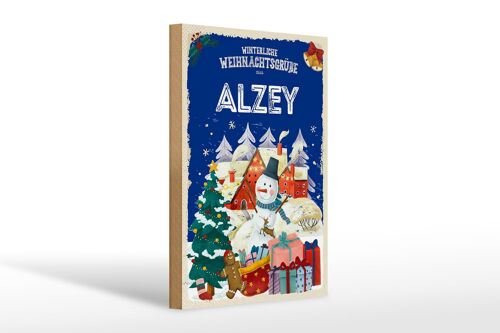 Holzschild Weihnachtsgrüße aus ALZEY Geschenk 20x30cm