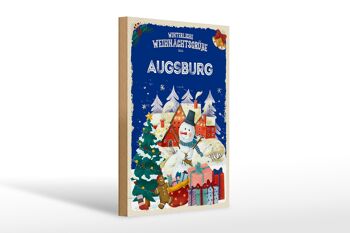 Panneau en bois Vœux de Noël AUGSBOURG cadeau 20x30cm 1