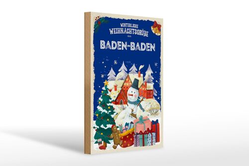 Holzschild Weihnachtsgrüße aus BADEN-BADEN Geschenk 20x30cm