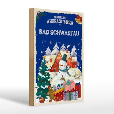 Cartel de madera saludos navideños BAD SCHWARTAU regalo 20x30cm