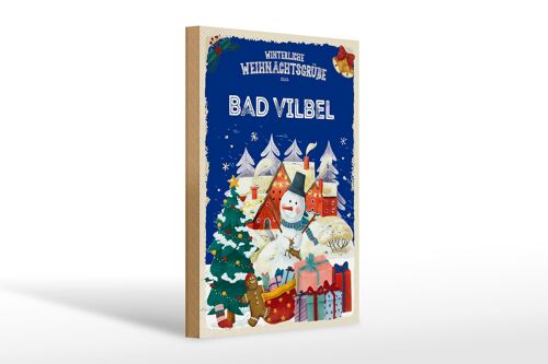 Holzschild Weihnachtsgrüße BAD VILBEL Geschenk 20x30cm