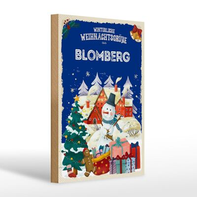 Cartel de madera Saludos navideños BLOMBERG regalo 20x30cm