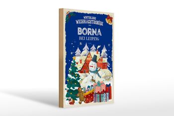 Panneau en bois Salutations de Noël BORNA près de Leipzig cadeau 20x30cm 1