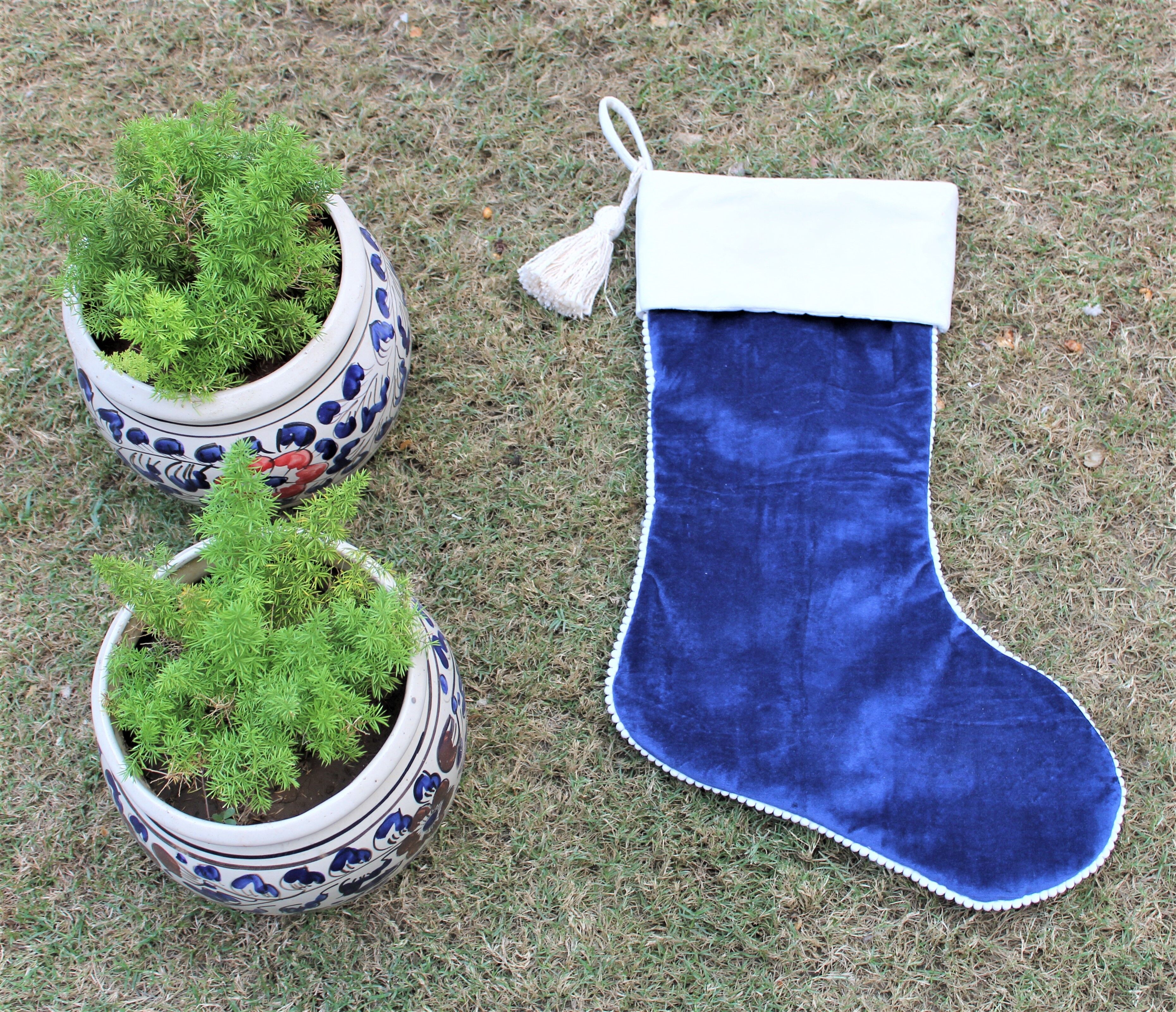 Calza di velluto di Natale di colore blu