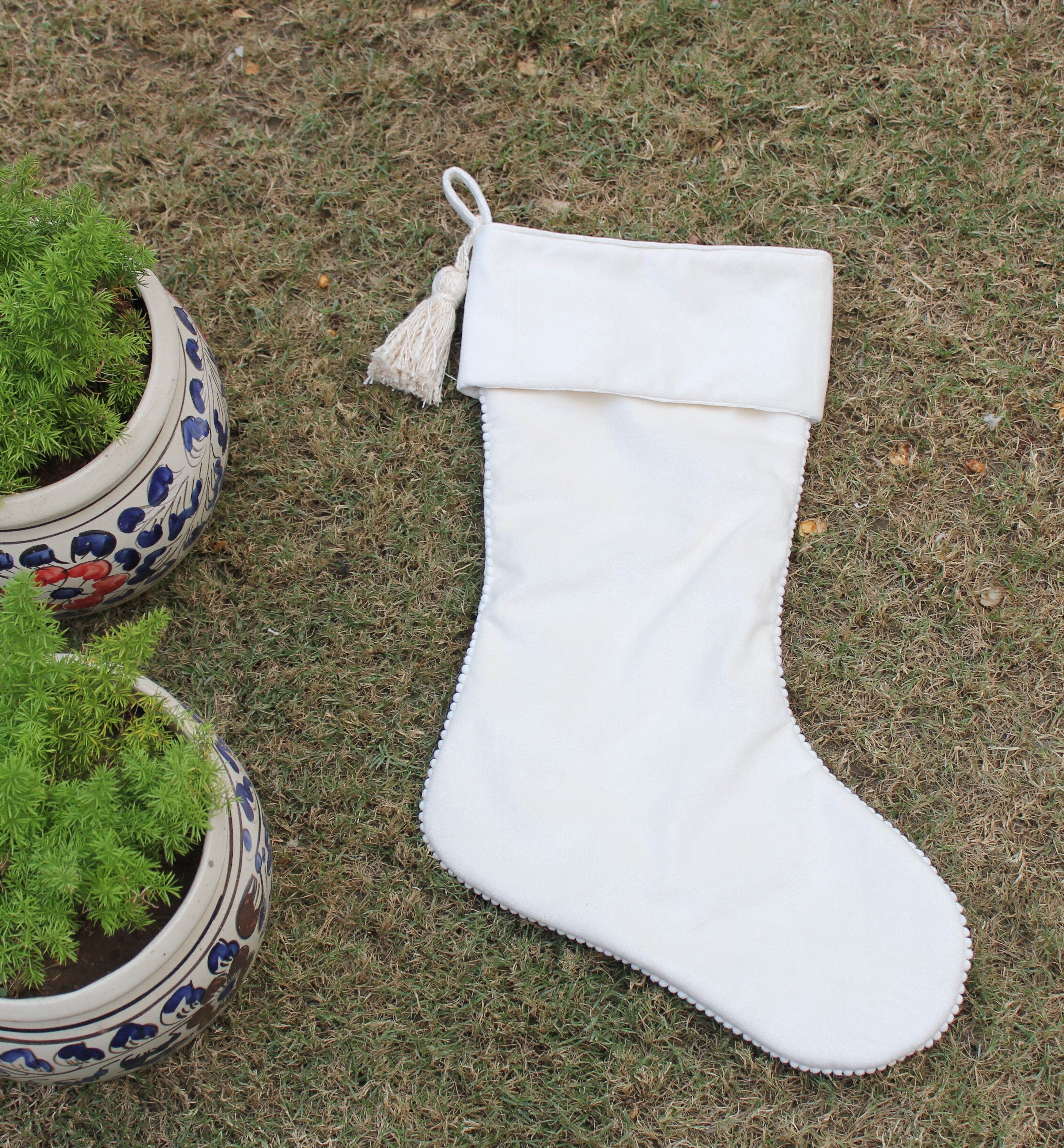 Calza di velluto di Natale color avorio