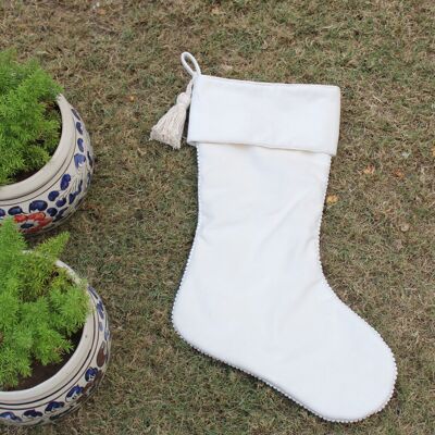 Ivory Colour Christmas Velvet Stocking