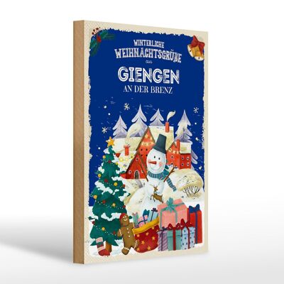 Panneau en bois Vœux de Noël GIENGEN AN DER BRENZ cadeau 20x30cm