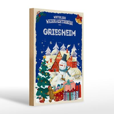 Wooden sign Christmas greetings GRIESHEIM gift 20x30cm