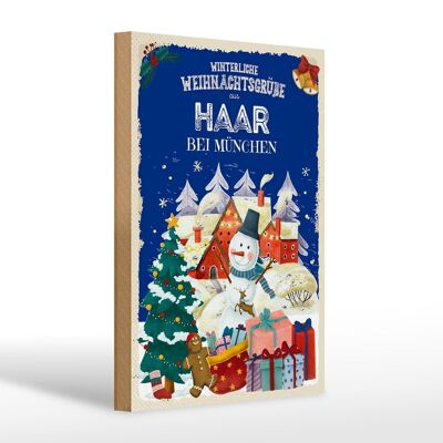 Cartel de madera saludos navideños HAAR NEAR MUNICH regalo 20x30cm