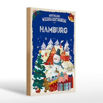 Cartel de madera Saludos navideños de HAMBURGO regalo 20x30cm