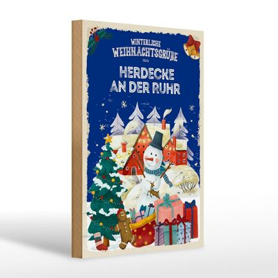 Panneau en bois Salutations de Noël HERDECKE AN DER RUHR cadeau 20x30cm