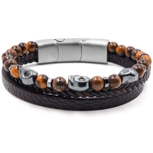 Bracelet acier pour homme imitation cuir - 2 rangs