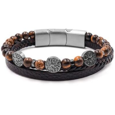 Steel bracelet for men, imitation leather - 2 rows