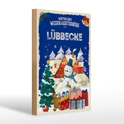 Cartel de madera Saludos navideños LÜBBECKE regalo 20x30cm