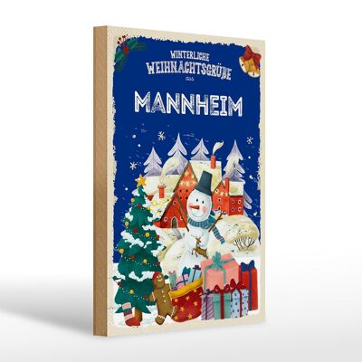 Cartel de madera Saludos navideños MANNHEIM regalo 20x30cm