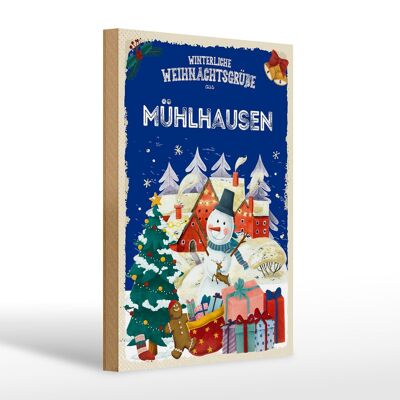 Holzschild Weihnachtsgrüße MÜHLHAUSEN Geschenk 20x30cm