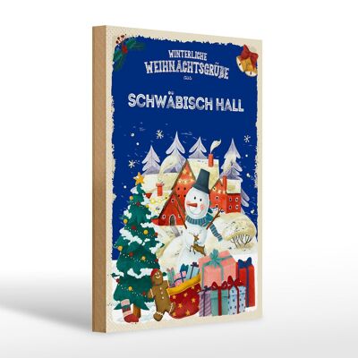 Panneau en bois Vœux de Noël SCHWÄBISCH HALL cadeau 20x30cm