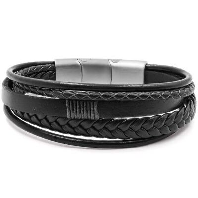 Steel bracelet for men - imitation leather 5 rows