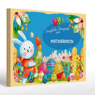 Cartel de madera Pascua Saludos de Pascua 30x20cm MECERNICH decoración de regalo