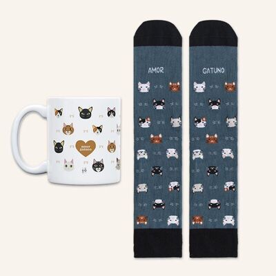 Kit Taza + Calcetines "Amor gatuno"
