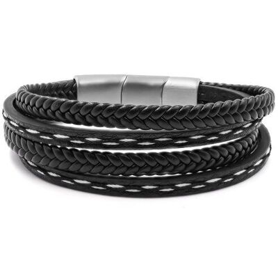 Steel bracelet for men - imitation leather 4 rows