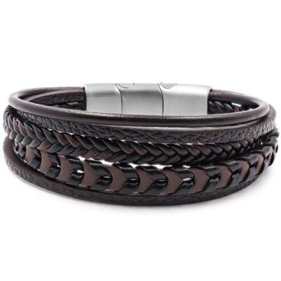 Steel bracelet for men - imitation leather 5 rows