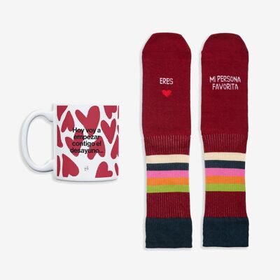 Mug + Socks Kit "You are my favorite person" Maroon