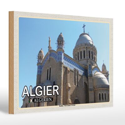 Cartel de madera viaje 30x20cm Argel Argelia Basílica Notre-Dame