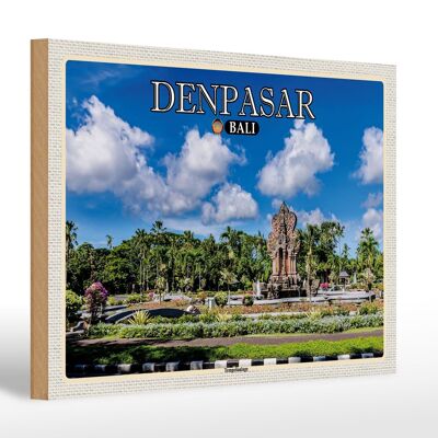 Wooden sign travel 30x20cm DENPASAR Bali temple complex wall decoration