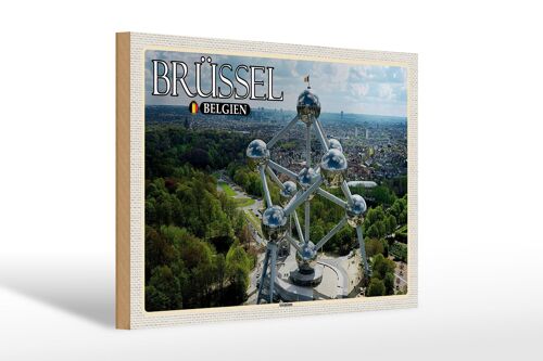 Holzschild Reise 30x20cm Brüssel Belgien Atomium Geschenk