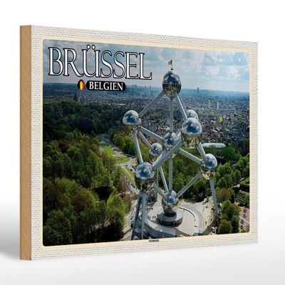 Cartello in legno da viaggio 30x20 cm Bruxelles Belgio Regalo Atomium