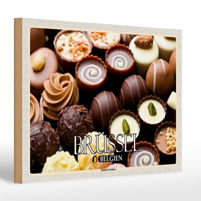 Cartel de madera viaje 30x20cm Bruselas Bélgica Chocolates belgas