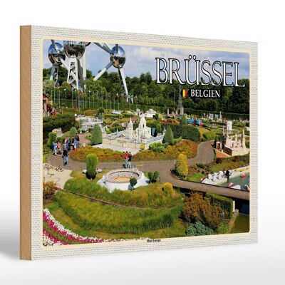 Holzschild Reise 30x20cm Brüssel Belgien Mini Europe