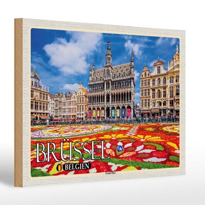 Targa in legno da viaggio 30x20 cm Bruxelles Belgio Grand Place