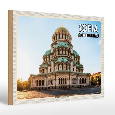 Cartel de madera viaje 30x20cm Sofia Bulgaria Alexander Nevsky