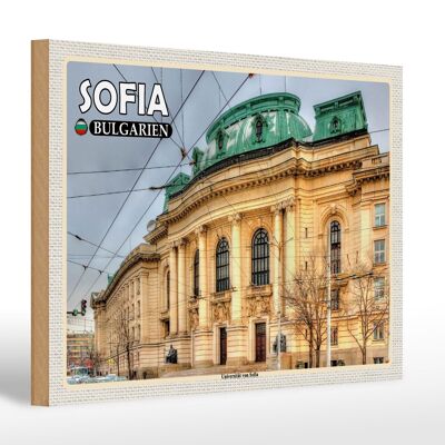 Cartello in legno da viaggio 30x20 cm Università di Sofia Bulgaria