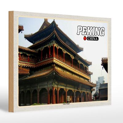 Cartello in legno da viaggio 30x20 cm Regalo del Tempio dei Lama di Pechino in Cina