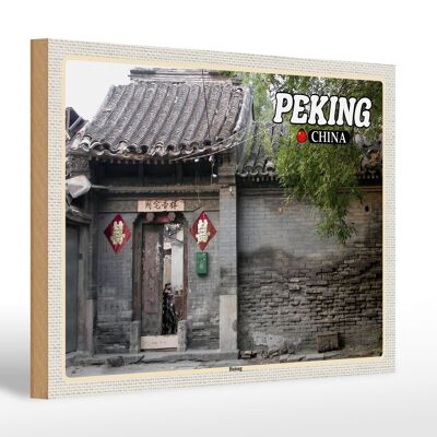 Cartel de madera viaje 30x20cm Beijing China Hutong regalo