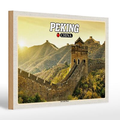 Cartel de madera viaje 30x20cm Beijing China La Gran Muralla