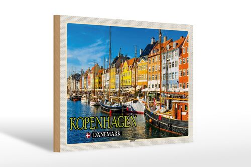 Holzschild Reise 30x20cm Kopenhagen Dänemark Altstadt Boote