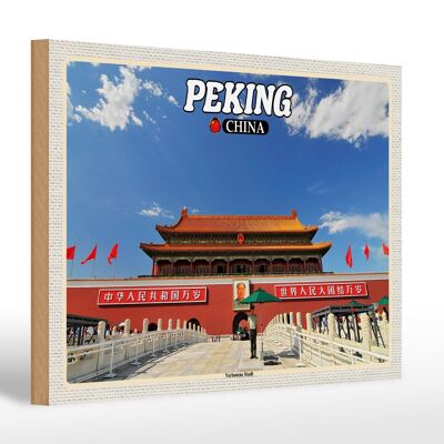 Cartel de madera viaje 30x20cm Beijing China Ciudad Prohibida