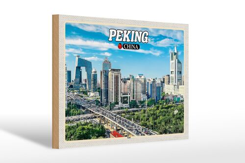 Holzschild Reise 30x20cm Peking China Stadt Hochhäuser Skyline