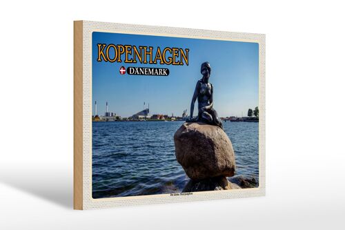 Holzschild Reise 30x20cm Kopenhagen Dänemark kleine Meerjungfrau