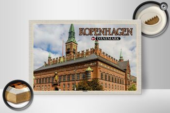 Panneau en bois voyage 30x20cm Hôtel de Ville de Copenhague Danemark 2
