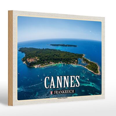 Panneau en bois voyage 30x20cm Cannes France Ile Sainte-Marguerite