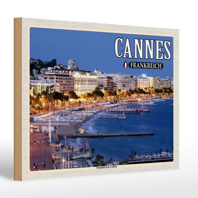 Cartel de madera viaje 30x20cm Cannes Francia Promenade la Croisette
